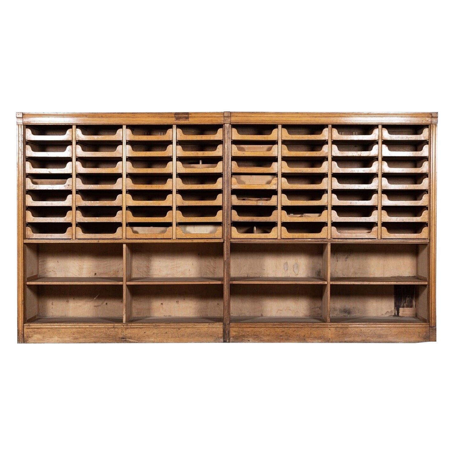 Pair Monumental English Oak Haberdashery Cabinets For Sale