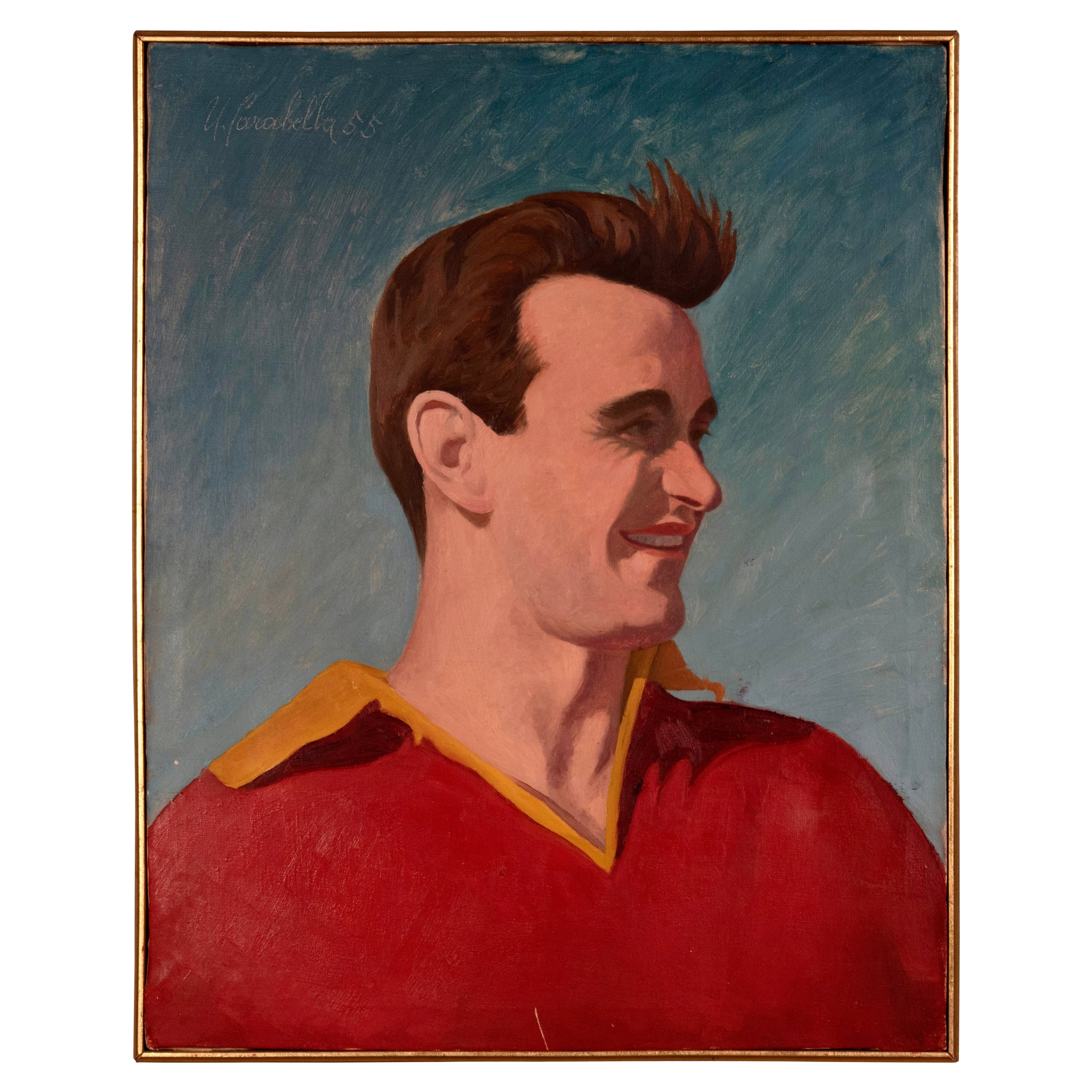 Modern Italian Signed Portrait as Roma Football Player