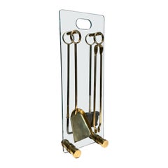 Retro Glass and Brass Design Fireplace Tools