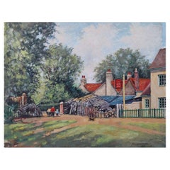 Vintage Traditional English Painting Woodstacks at the Alma Arms, Weston Green, Surrey
