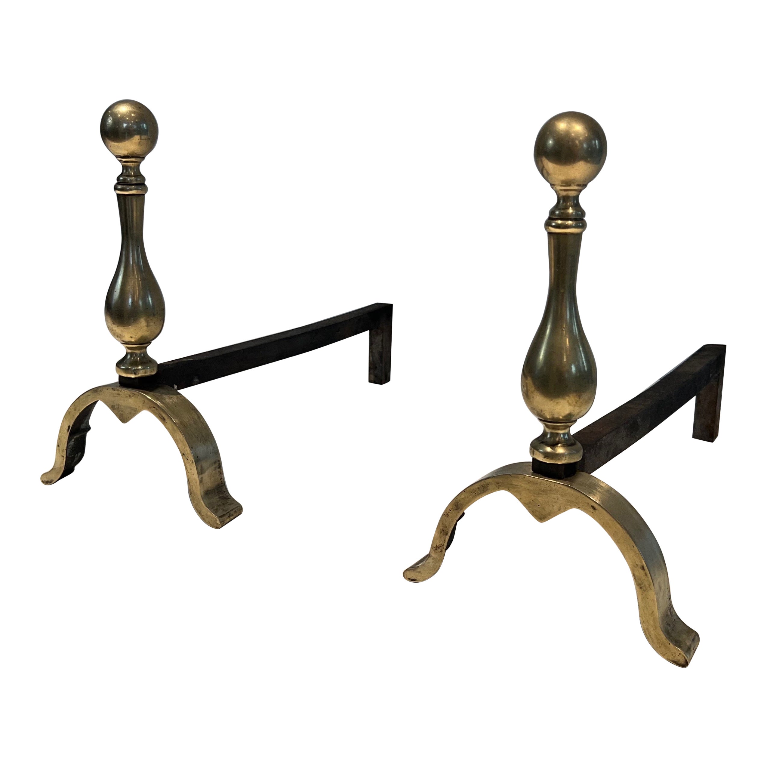 Pair of Bronze Andirons For Sale