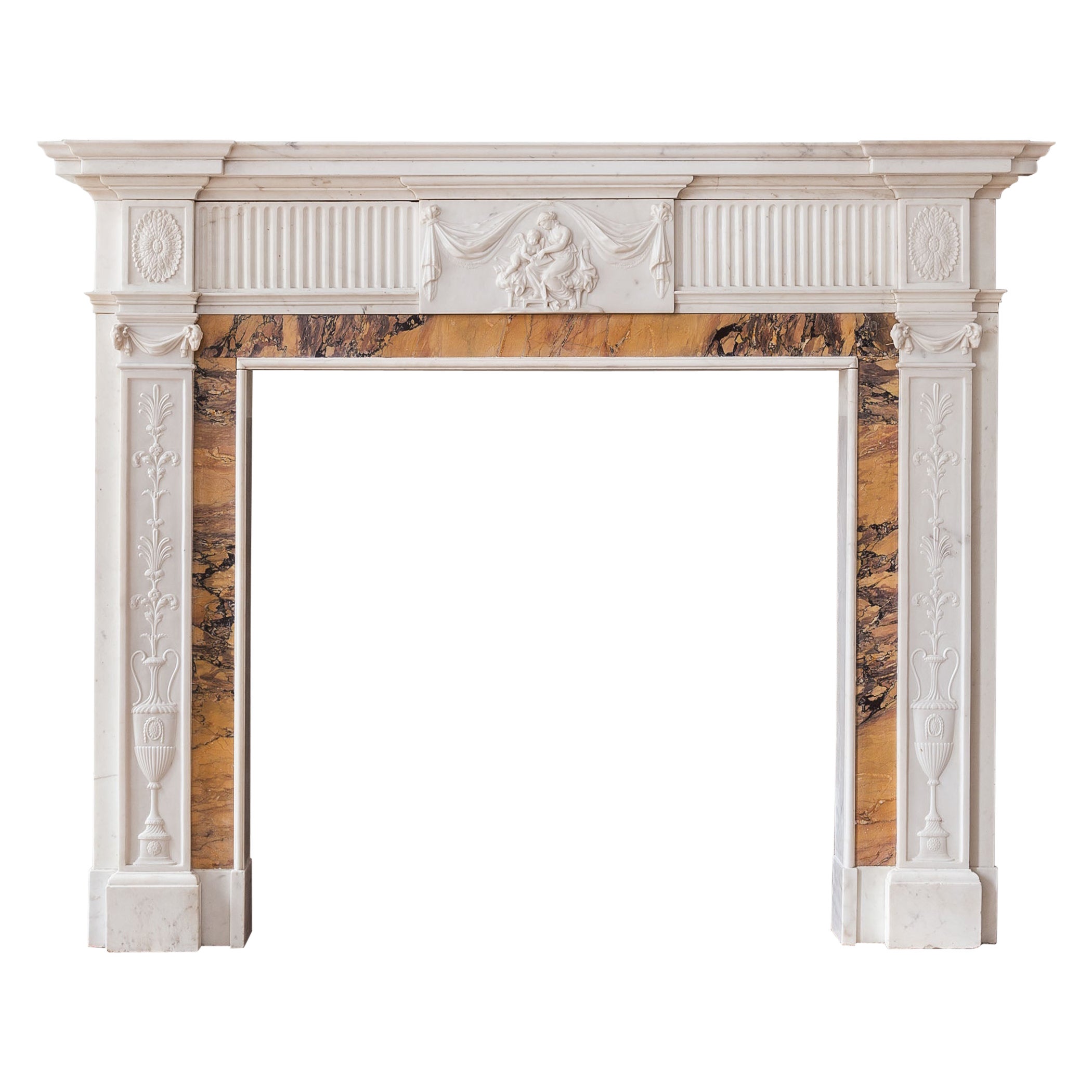 Neo-Classical Statuary and Sienna Marble Chimneypiece For Sale