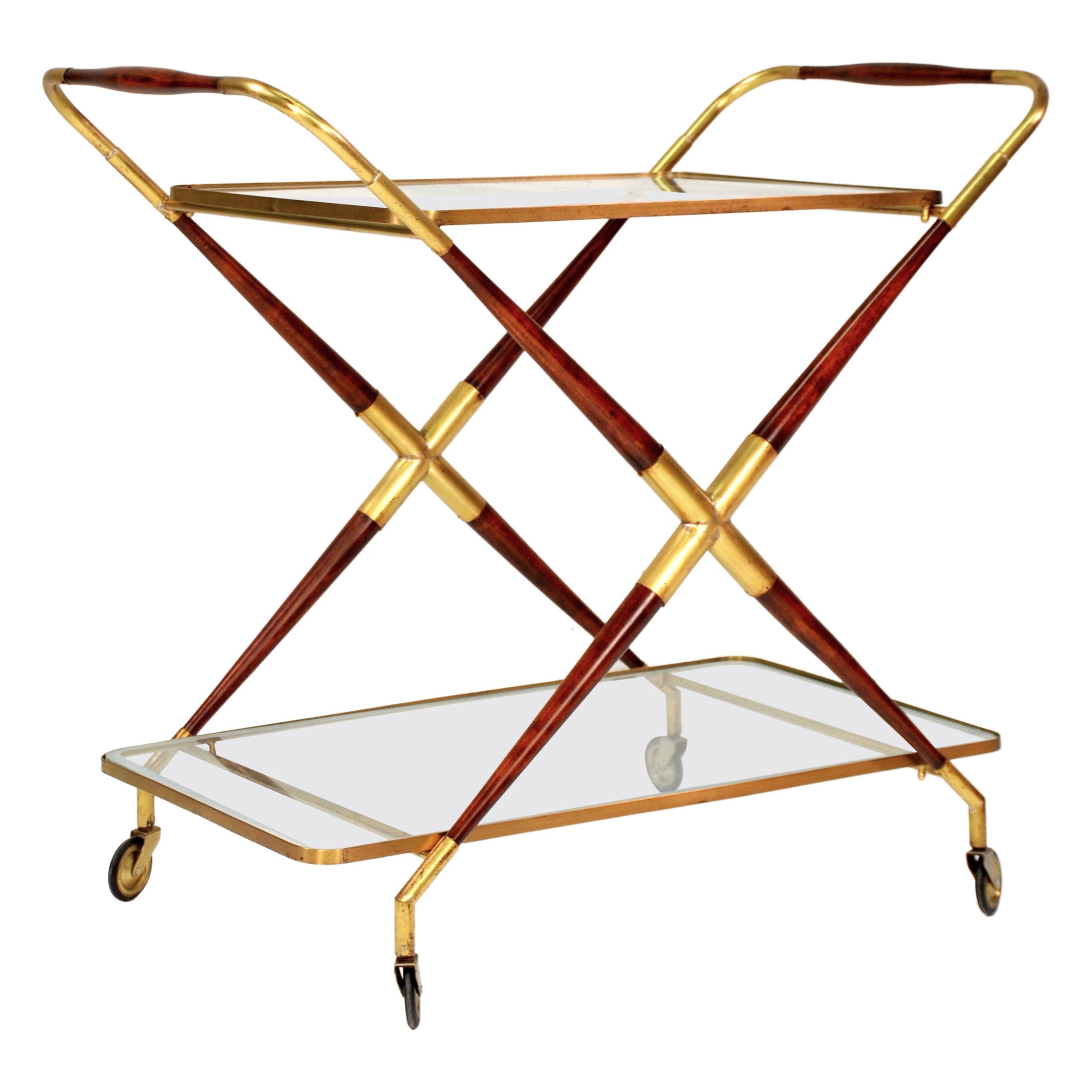 Cesare Lacca Brass and Mahogany Bar Cart