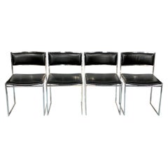 Romeo Rega, Set of Four Chrome and Leather Dining Chairs from 60s