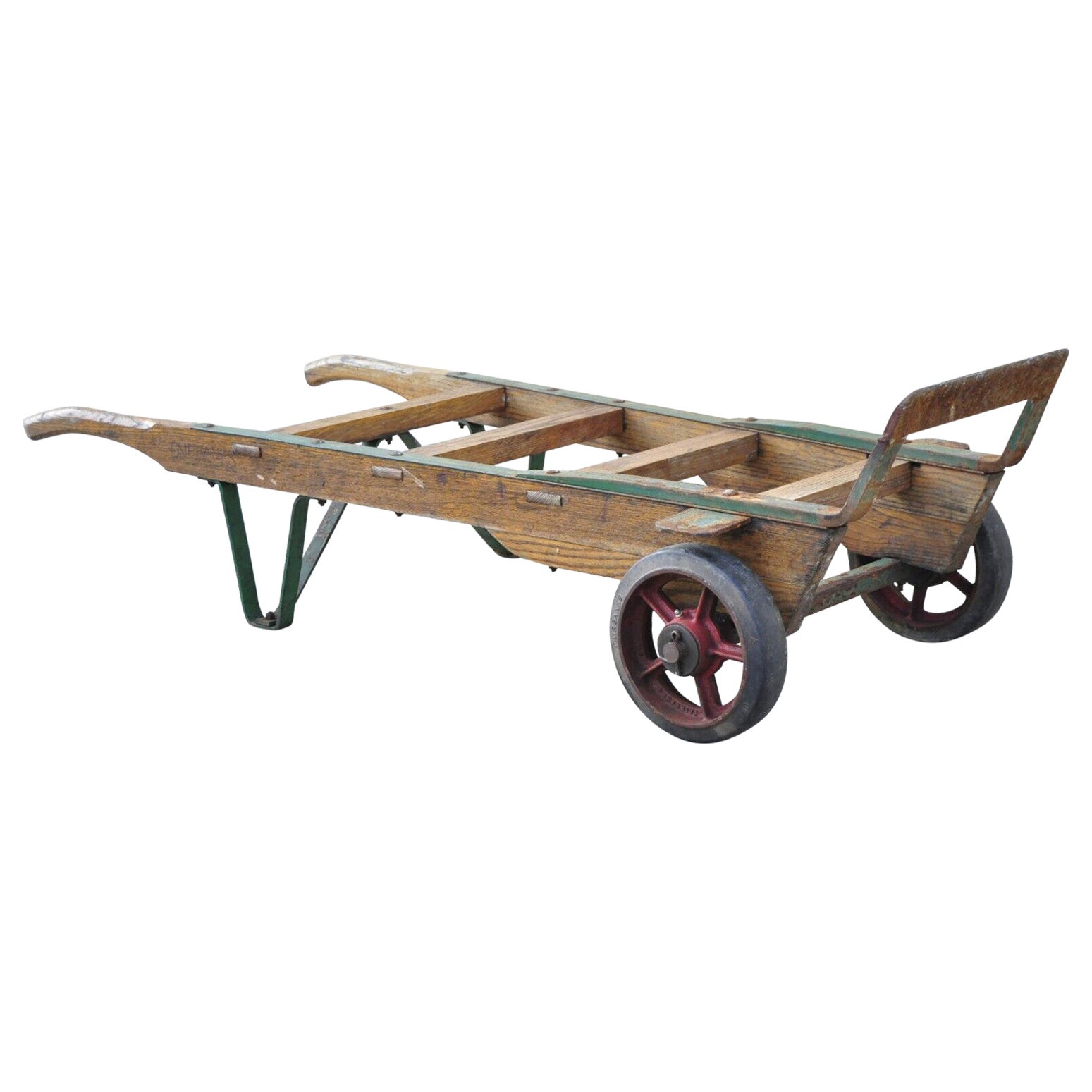 Antique American Industrial Oak Wood and Metal Hand Cart Hand Truck Dolly  at 1stDibs | antique dolly cart, vintage wooden dolly, antique hand truck  dolly
