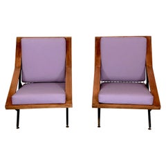 Vintage Mid-Century, Pair of Italian Wood and Metal Armchairs