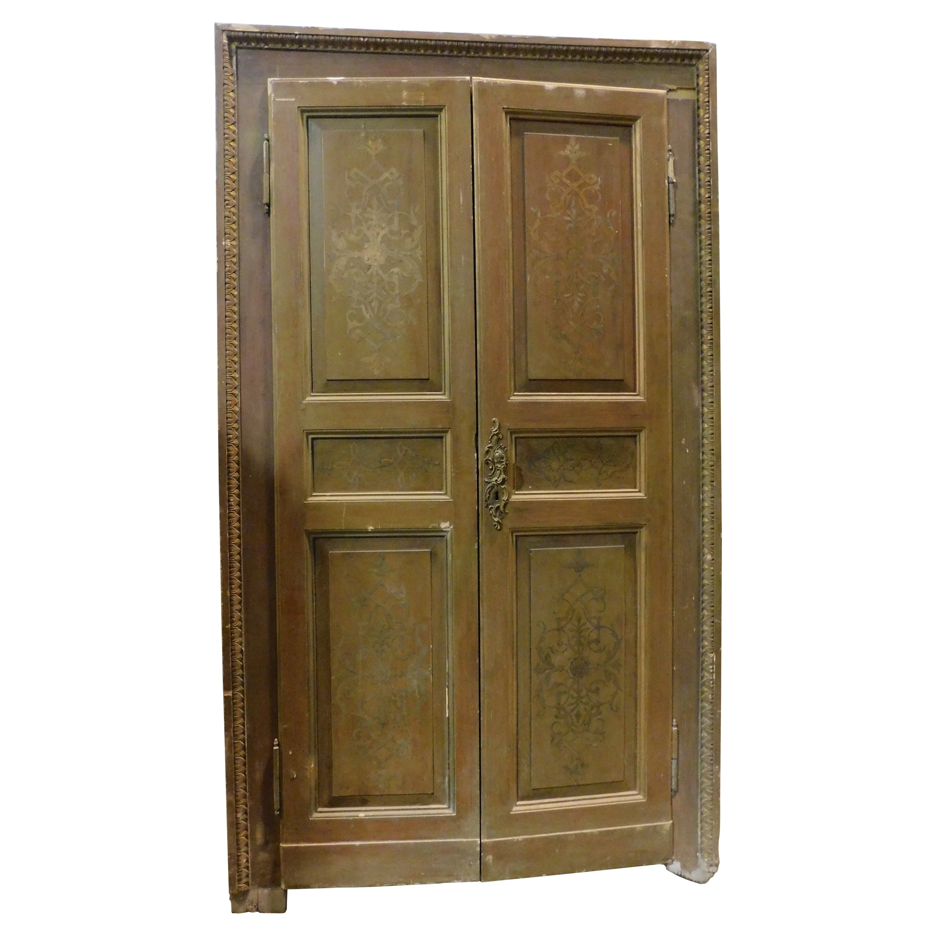 n.4 double doors with frame , lacquered and carved, late 19th century Italy For Sale