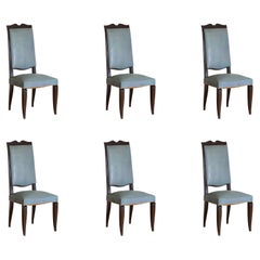 Set of 6 French Mid-Century Ebonized Wood & Leather Dining Chairs, Mid 20th Cen