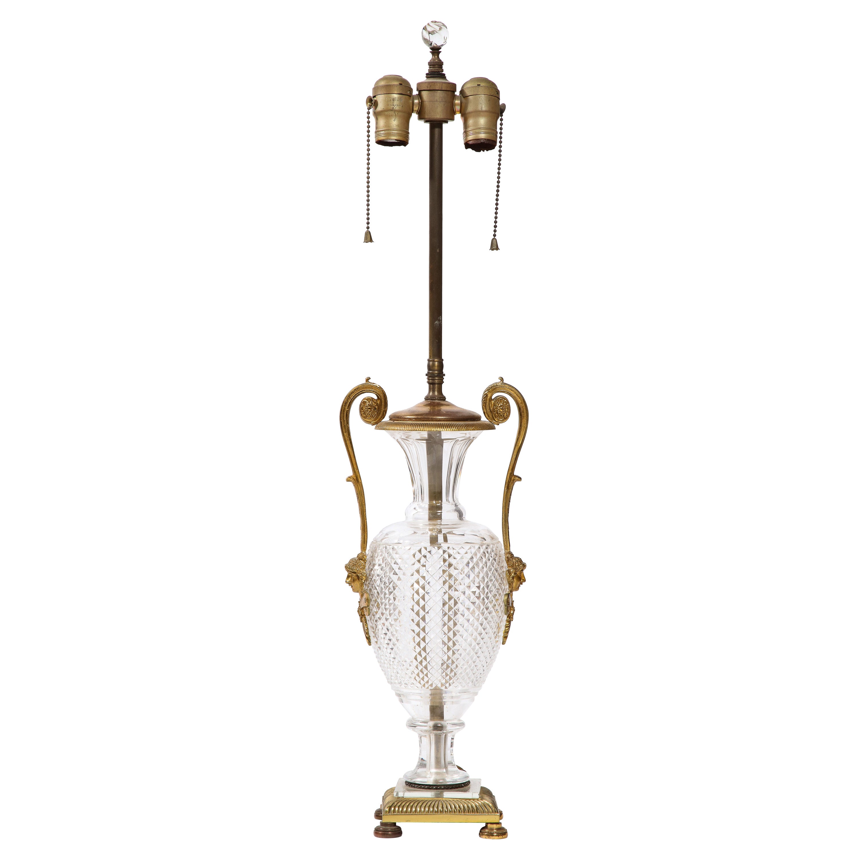 French Neoclassic Crystal & Bronze Lamp