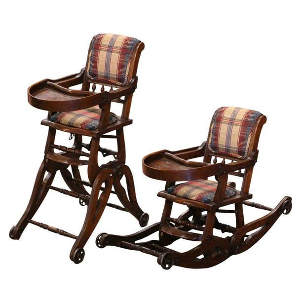 Convert Chair To Rocker 19th Century English Carved Walnut and Fabric Convertible High Chair to ...