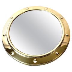 Vintage Mid-20th Century Porthole Convex Wall Mirror in Brass