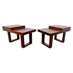 Pair of Sleek Modernist Mahogany Step End Tables, Ca. 1960s