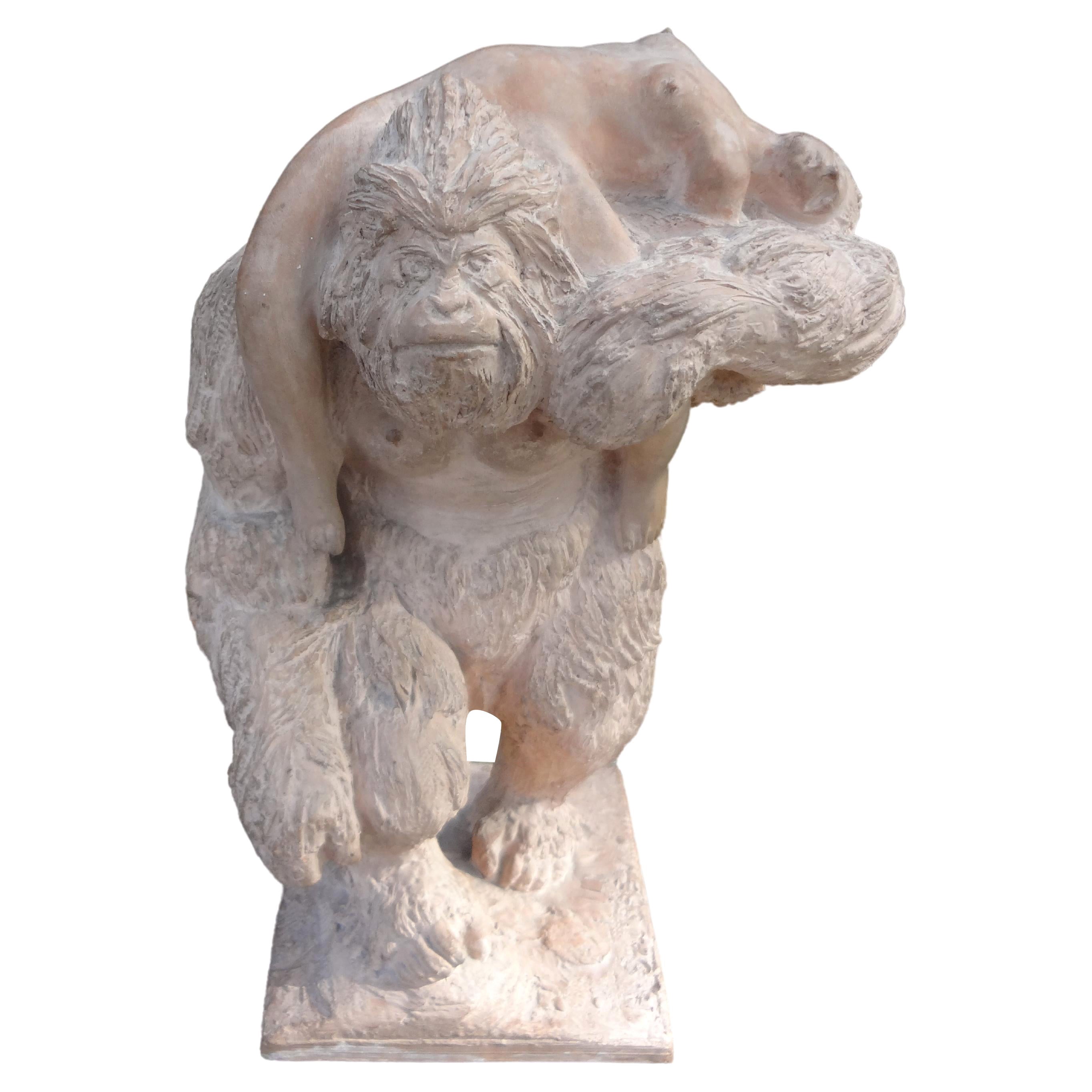 French Terracotta Sculpture Depicting King Kong For Sale