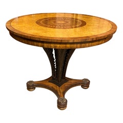 Maitland-Smith Round Prince of Wales Feather Base Table with Nicely Inlaid Top