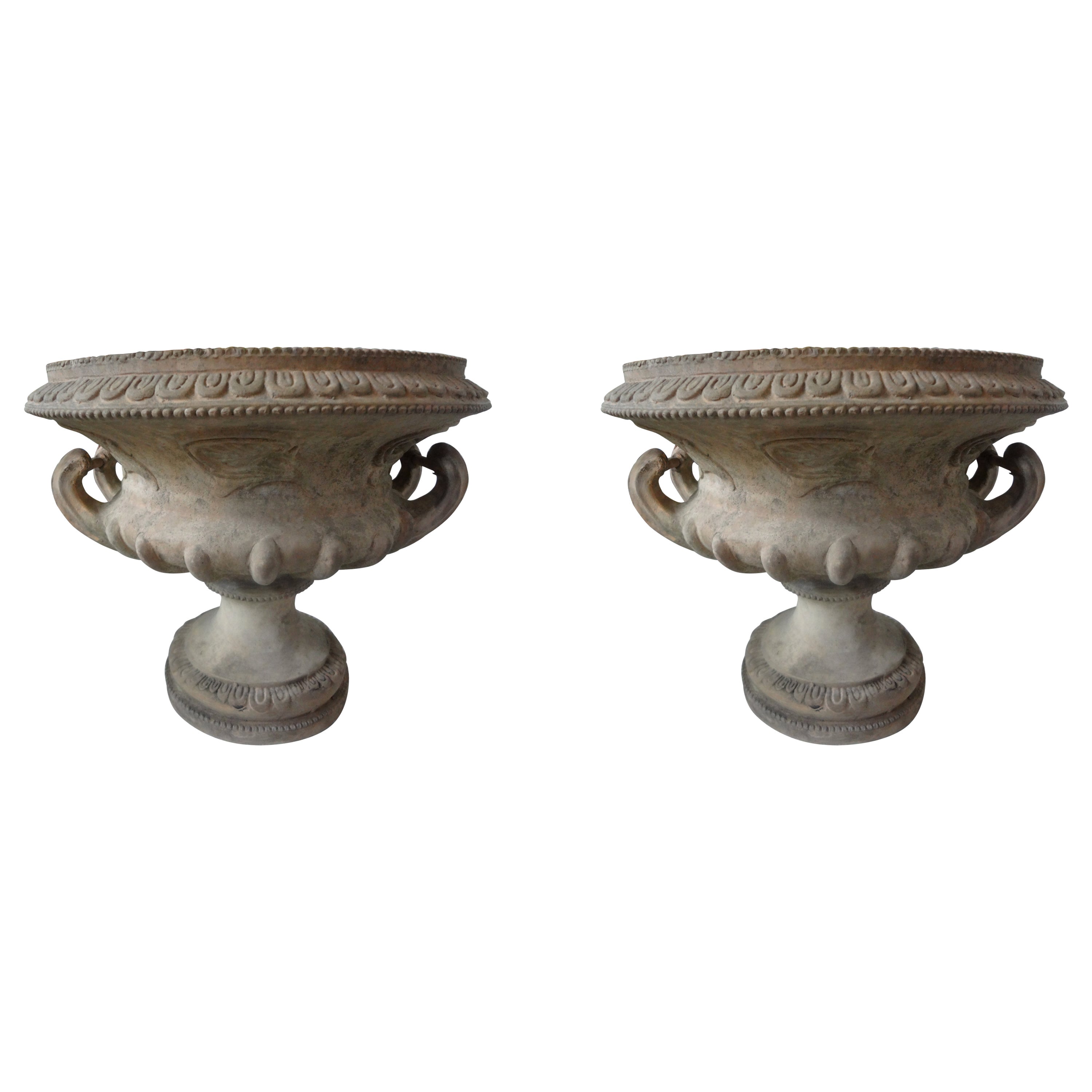 Pair of 18th Century French Cast Stone Fruit and Flower Urns For Sale at 1stDibs