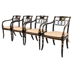 Baker Furniture Historic Charleston Regency Ebonized and Gold Gilt Armchairs