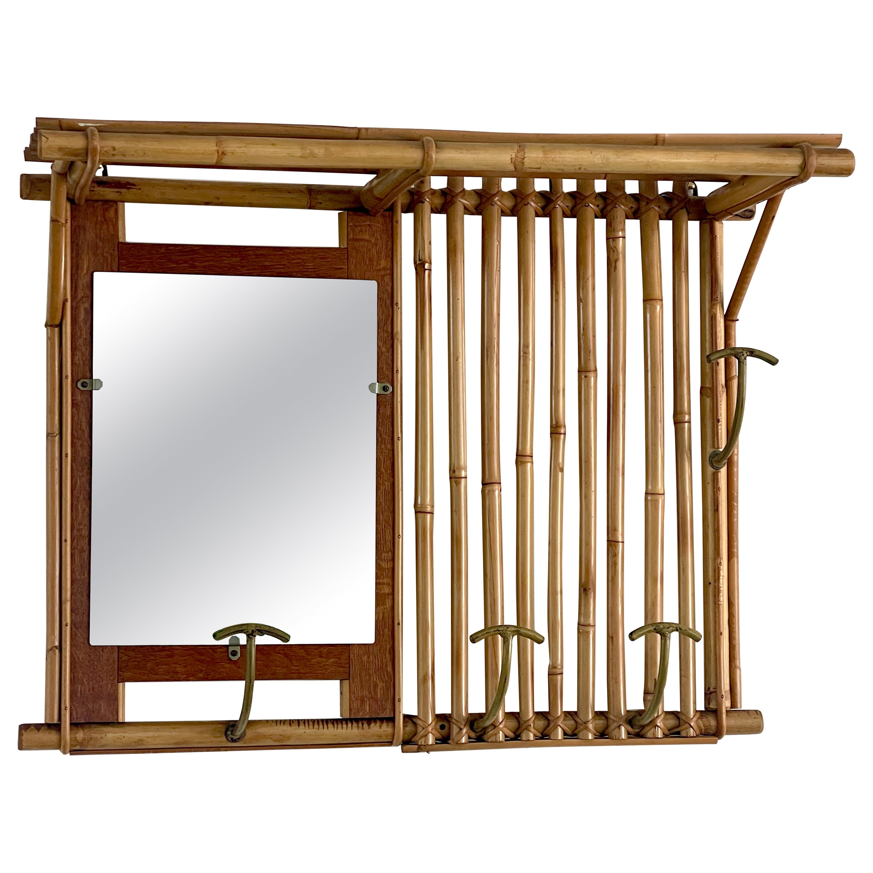 Französischer Garderobenständer aus Bambus mit Spiegel