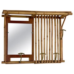 French Bamboo Coat Rack with Mirror