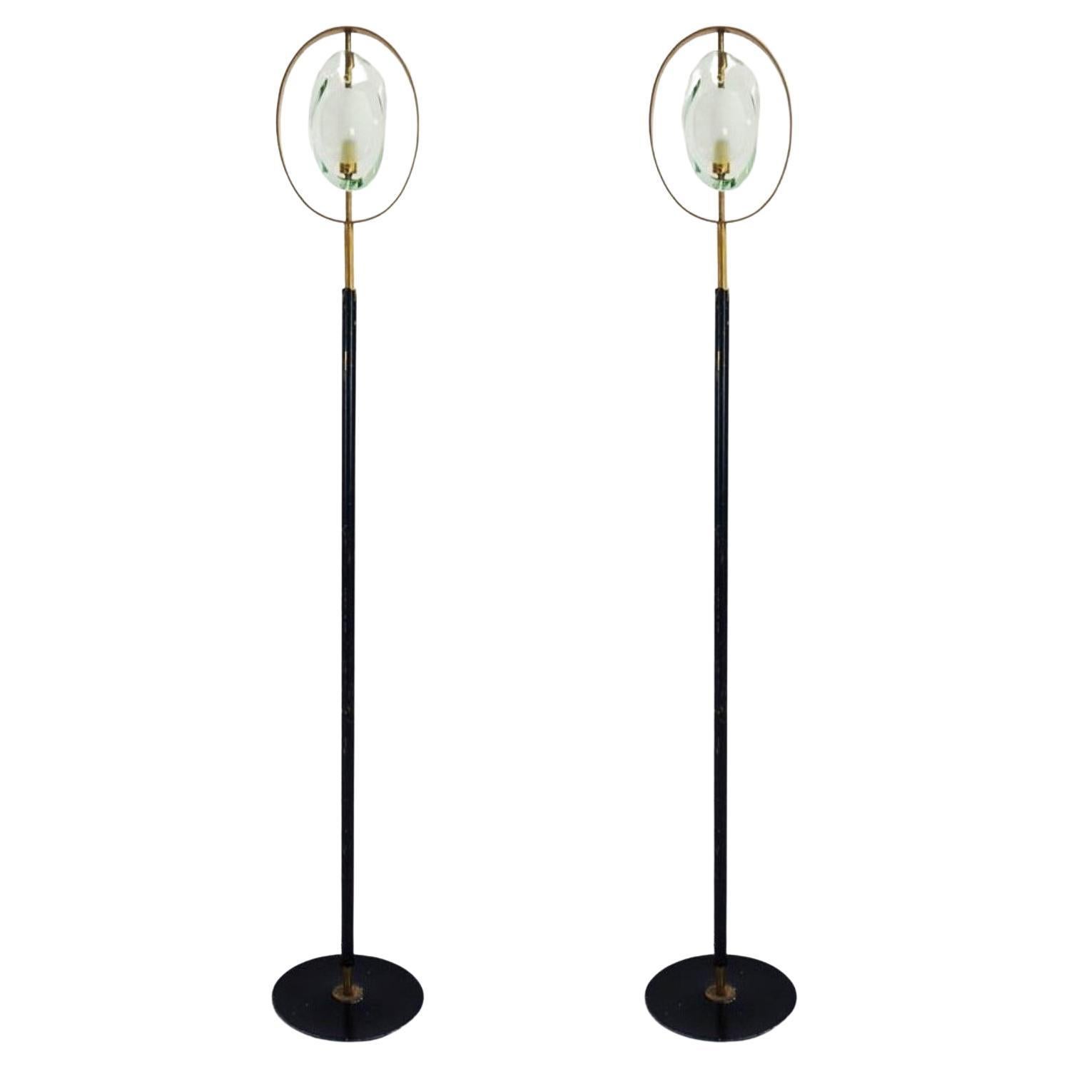Pair of Max Ingrand Floor Lamps for Fontana Arte Model 2020, Italy, 1961