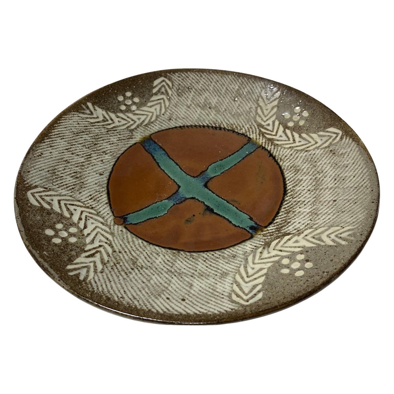 Tatsuzo Shimaoka Signed Japanese Glazed Rope Inlay Mingei Pottery Bowl Plate