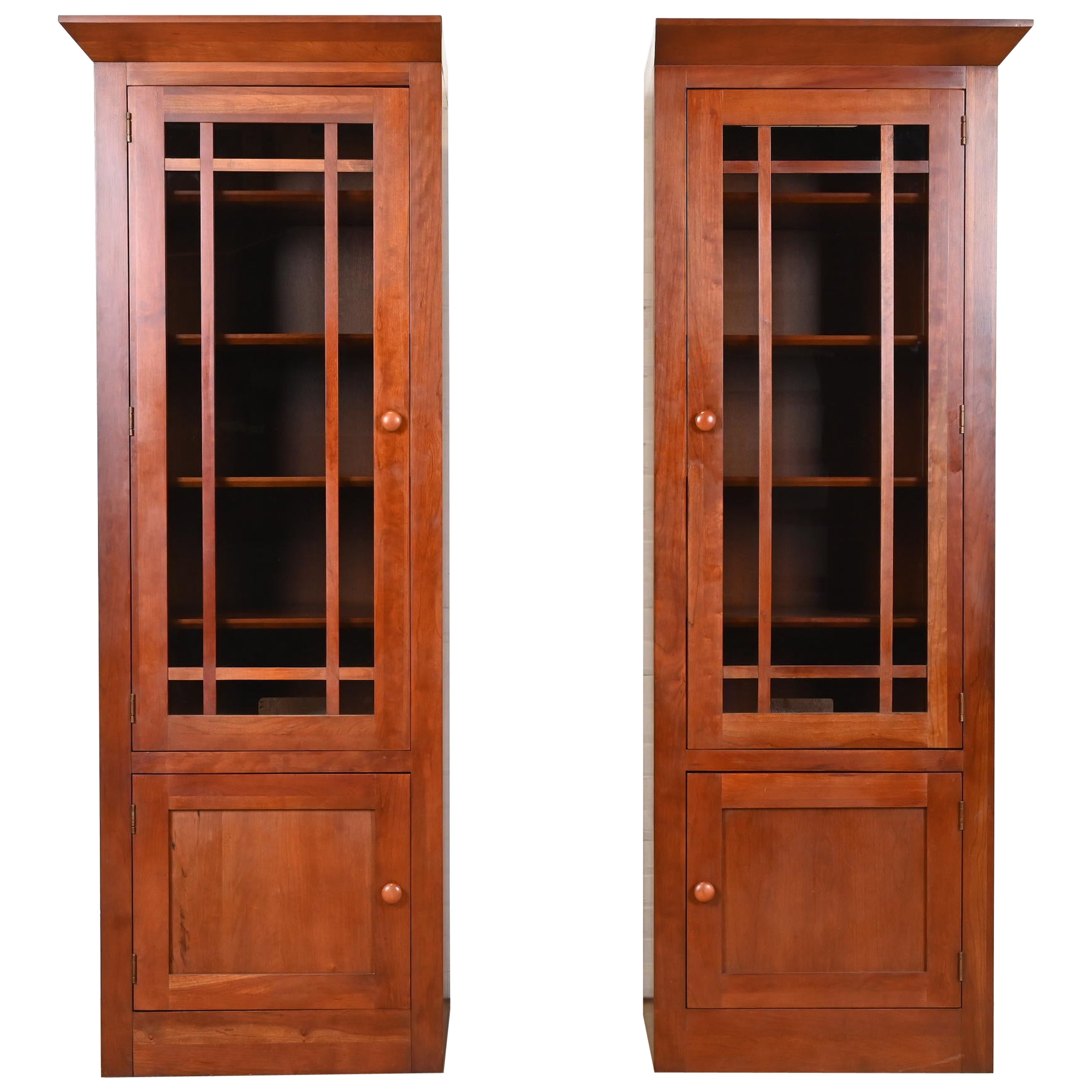 Shaker Cherry Wood Bookcases or Media Cabinets, Pair For Sale