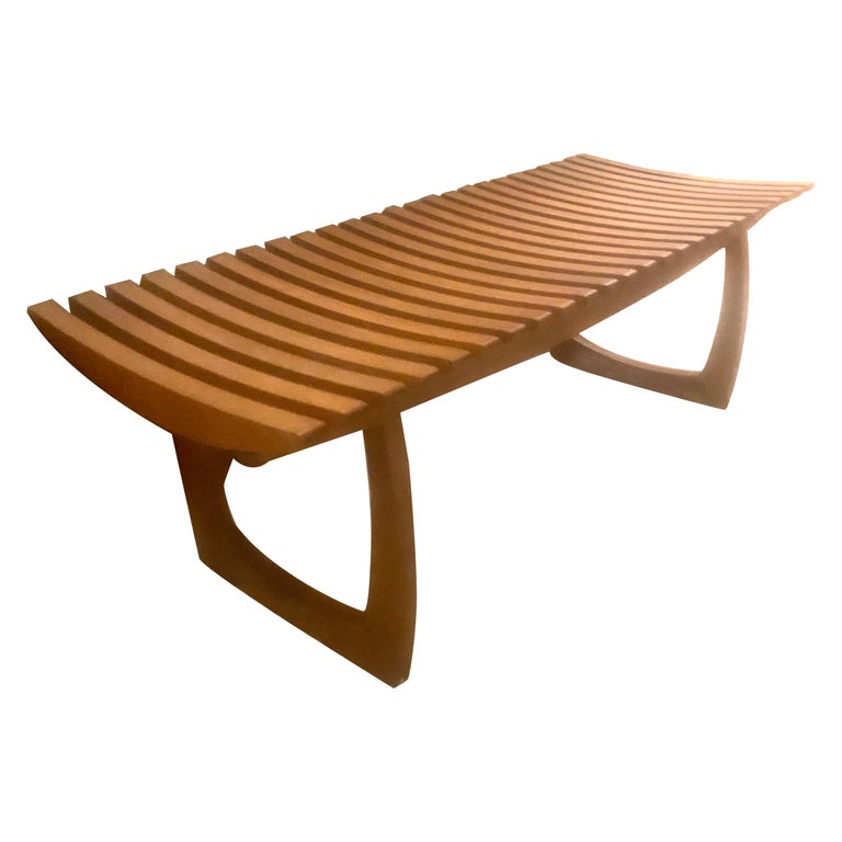 MidCentury Modern Slatted Wood Bench For Sale at 1stDibs