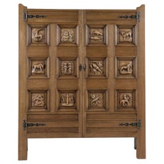 Oak Cabinet with Hand-Carved Front with Horoscope Drawers, Germany, 1960s
