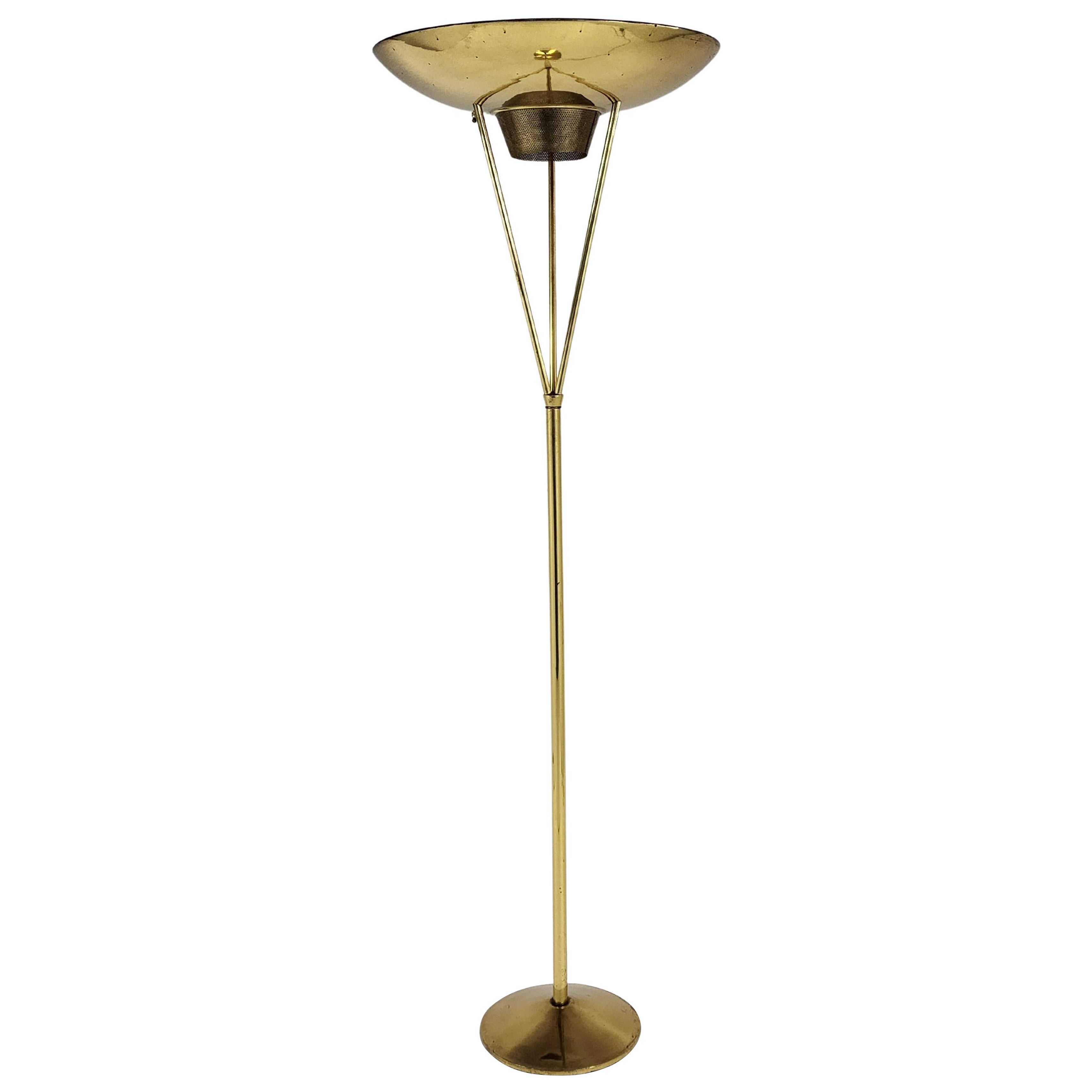 1950s Pierced Brass Torchiere, USA For Sale
