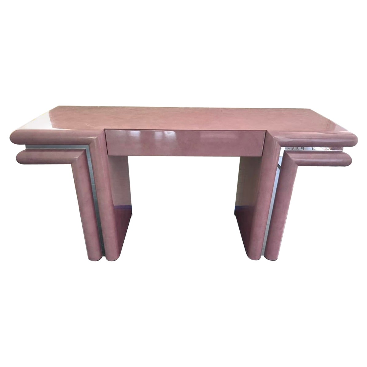 Postmodern Mauve Pink Laminate Desk in the Style of Karl Springer For Sale