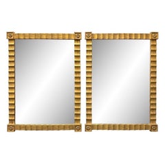 Vintage Classical Modern Gold Tone Wall Mirrors with Waterfall Design, a Pair
