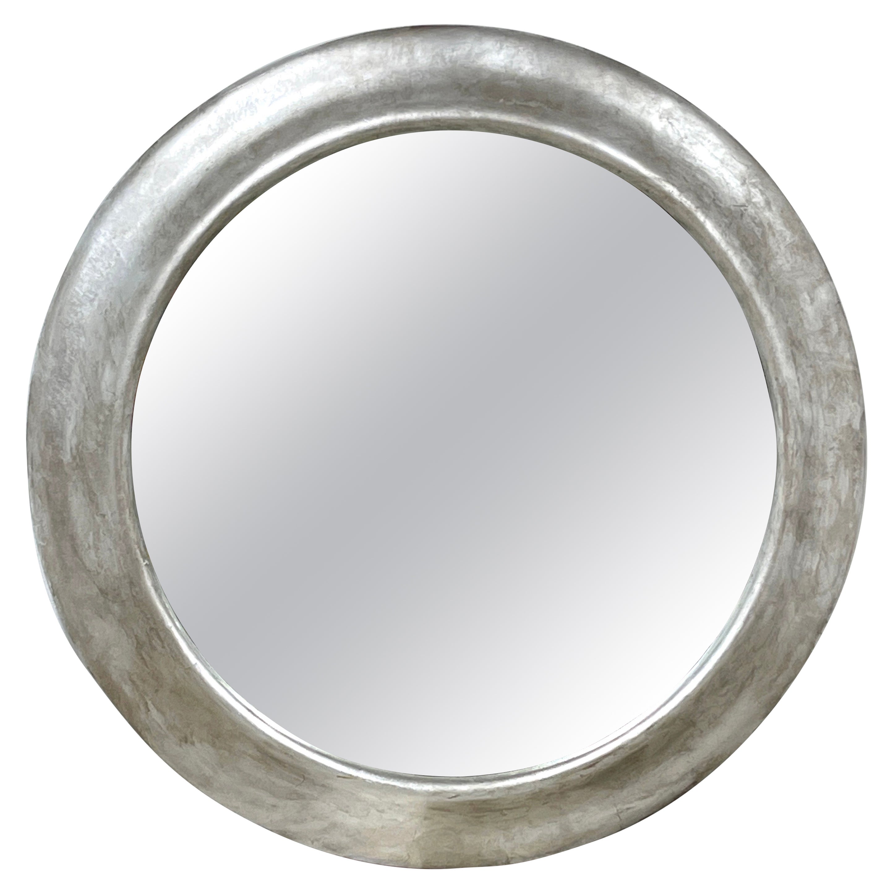 French Modern Silver-Leaf  Round Mirror, 58" Diameter  For Sale