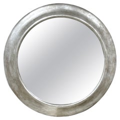French Modern Silver-Leaf  Round Mirror, 58" Diameter 