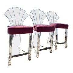 Postmodern Pink Lucite Shell Bar Stools by Hill Manufacturing Co. 