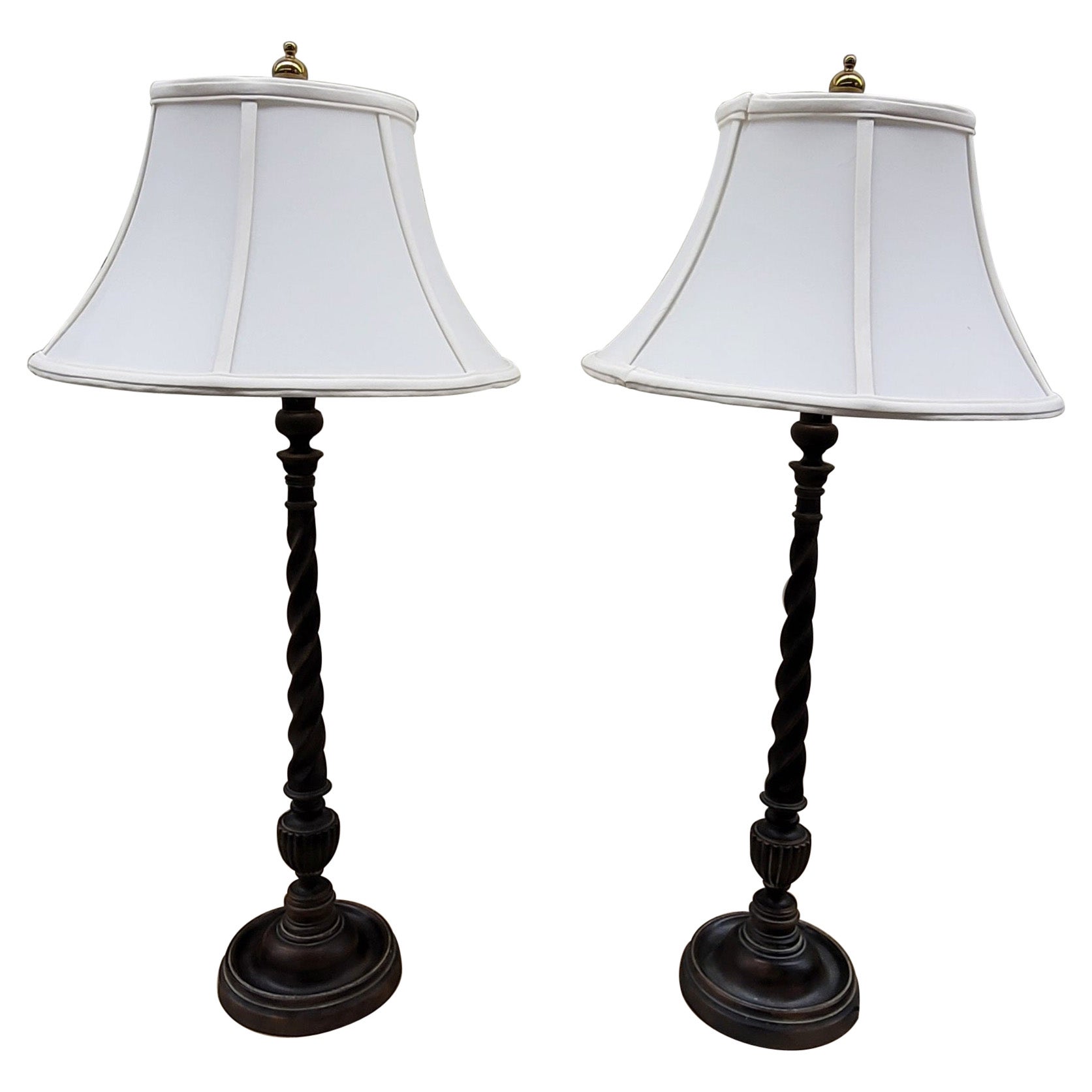 Pair of as You like It Barley Twist Wood Console or Credenza Table Lamps