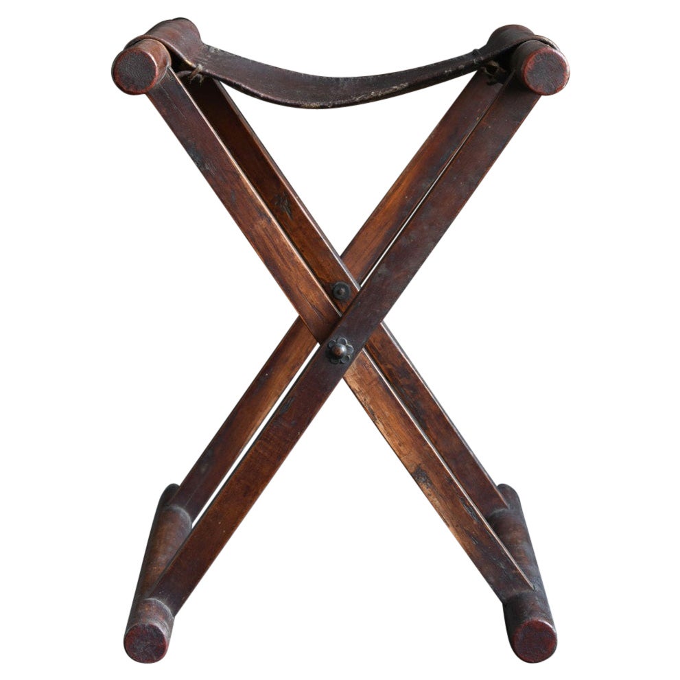 Chaise pliante japonaise en bois antique / 1868-1920 / tabouret à hélice
