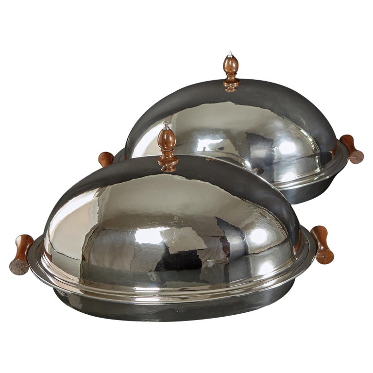 Pair of Edwardian Antique Silver Serving Dishes and Covers For Sale at