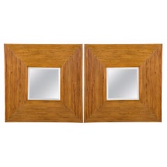 Pair of Mid-Century Square Pencil Reed Framed Wall Mirrors