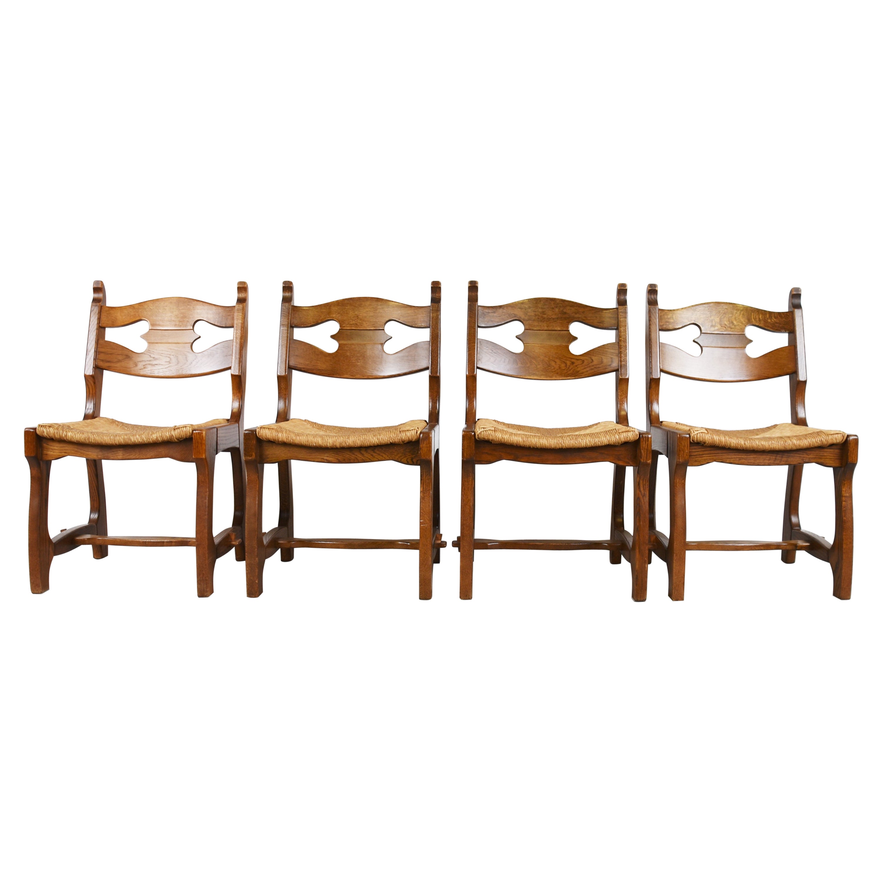 Vintage Oak and Wicker Brutalist Dining Chairs, 1960s For Sale at 1stDibs