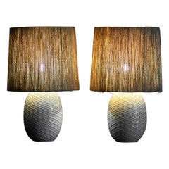 Pair of Ceramic Lamps with Rope Lampshade, 1960s