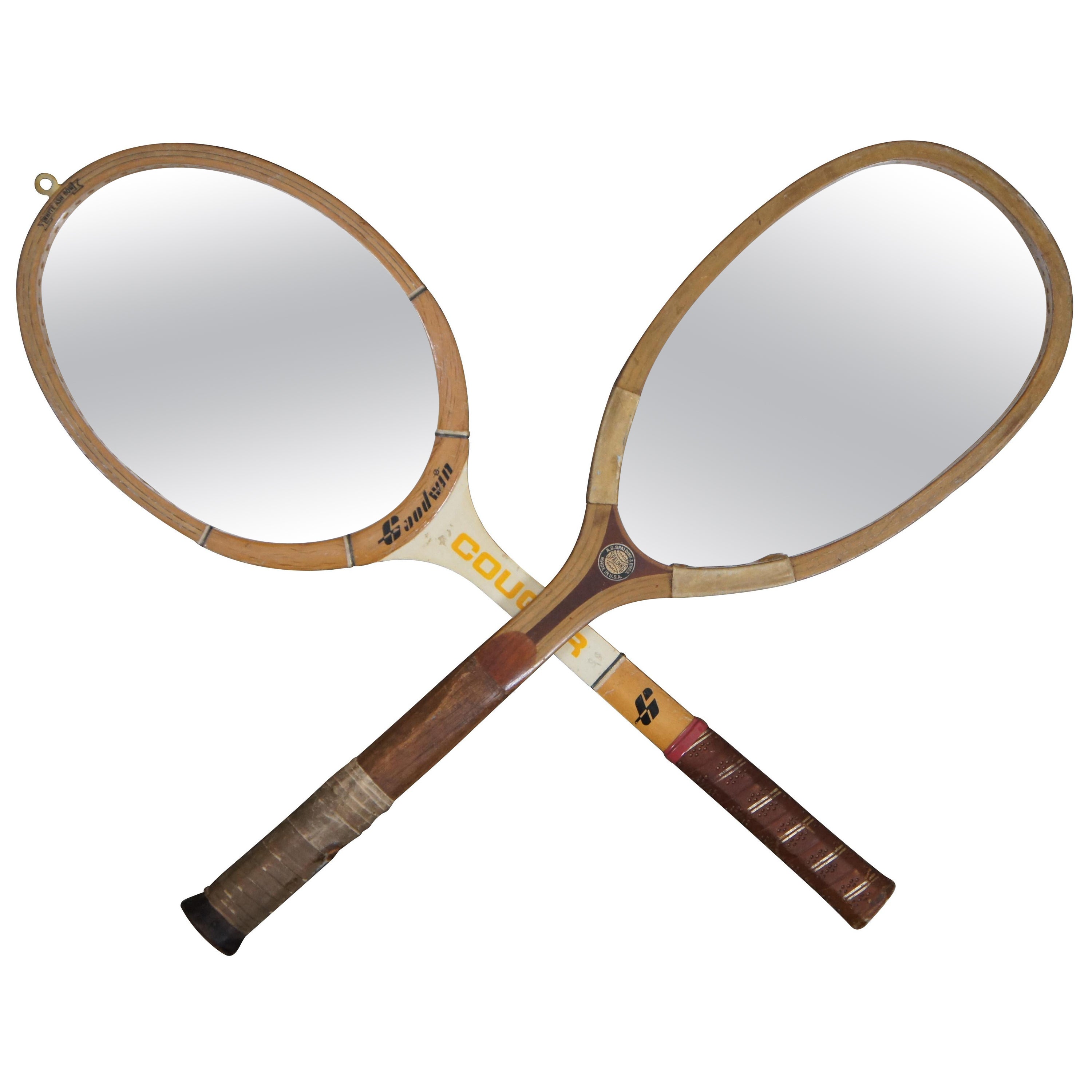 2 Retro Wood Tennis Badmitton Game Sport Racket Mirrors Goodwin Spaulding 27"