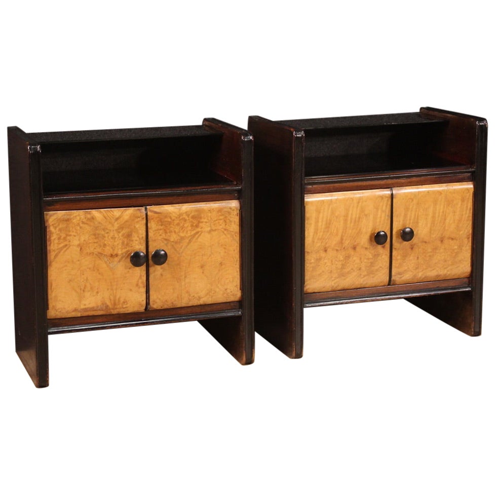 Pair of 20th Century Wood with Glass Top French Art Deco Style Bedside Tables For Sale
