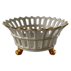 Reticulated Gold Gilt Porcelain Footed Basket