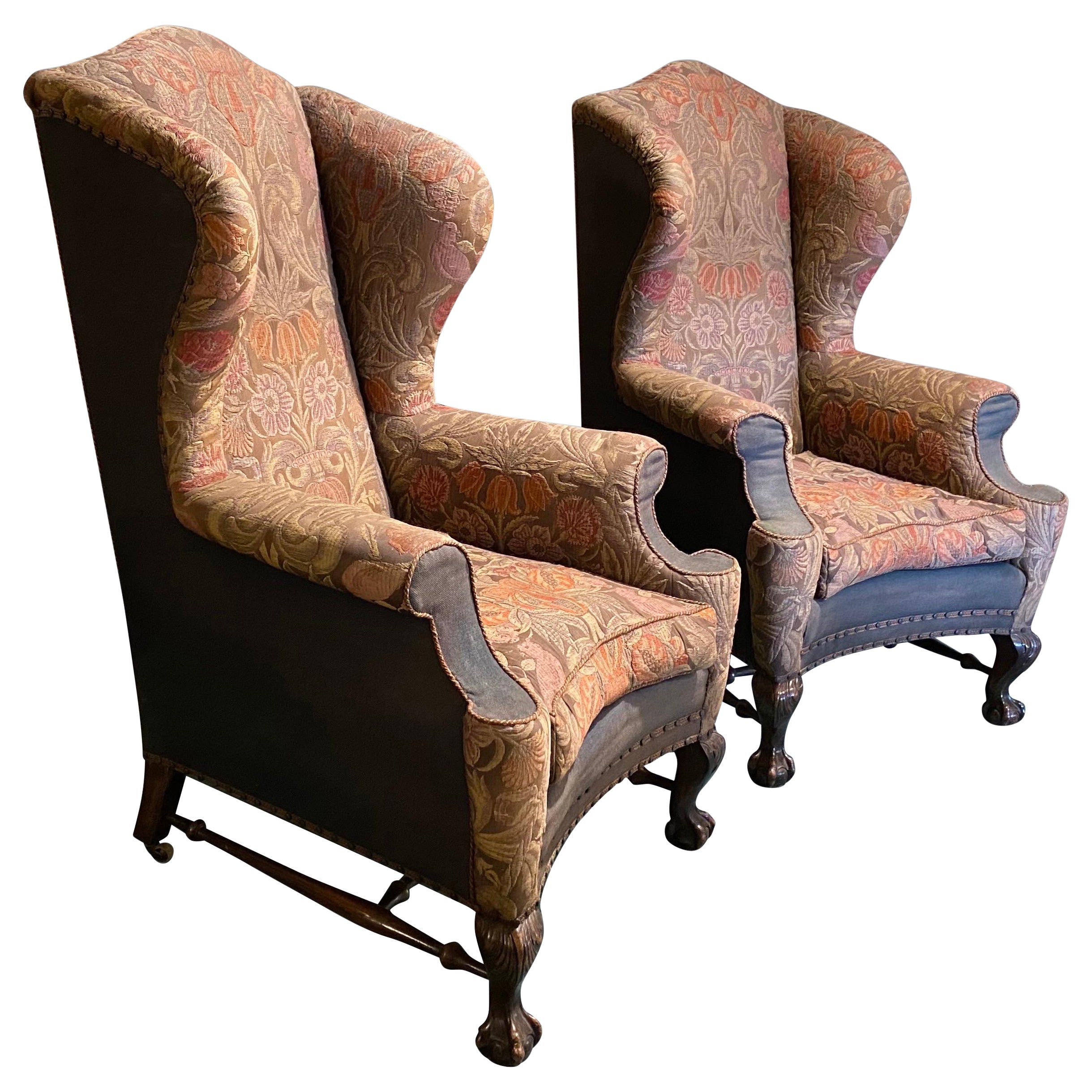 Fabulous Pair of Large Antique Wing Back Armchairs