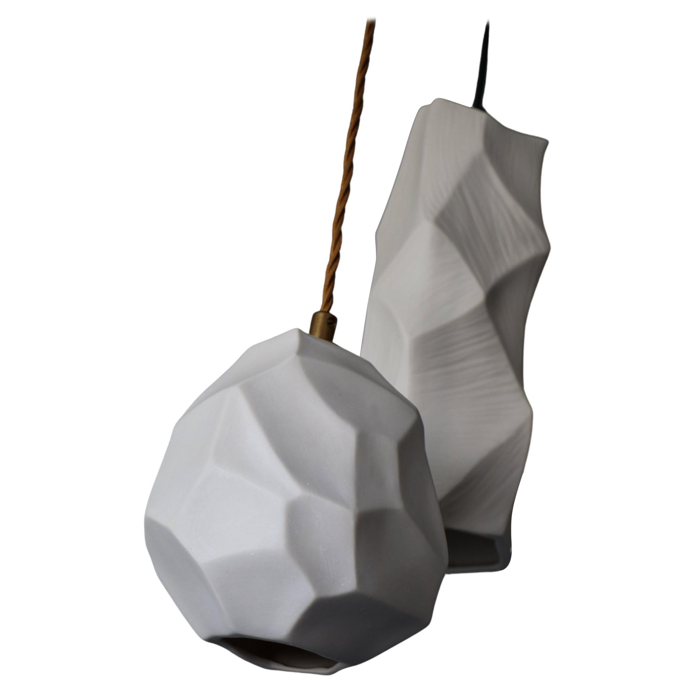 Set of 2 Unique Porcelain Rock Pendant Lamp Ceren Gurkan For Sale