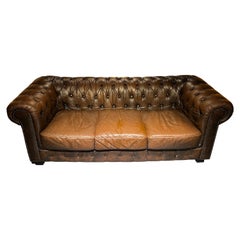Original Chesterfield Vintage Brown Three Seat Sofa