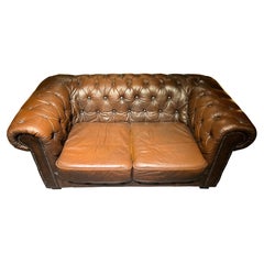 Original Chesterfield Vintage Brown Chesterfield Two-Seater Sofa