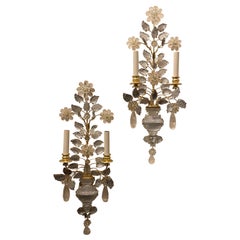Merveilleuses paires d'appliques italiennes en cristal de roche Baguès Urn Flower Gilt Nestle Sconces