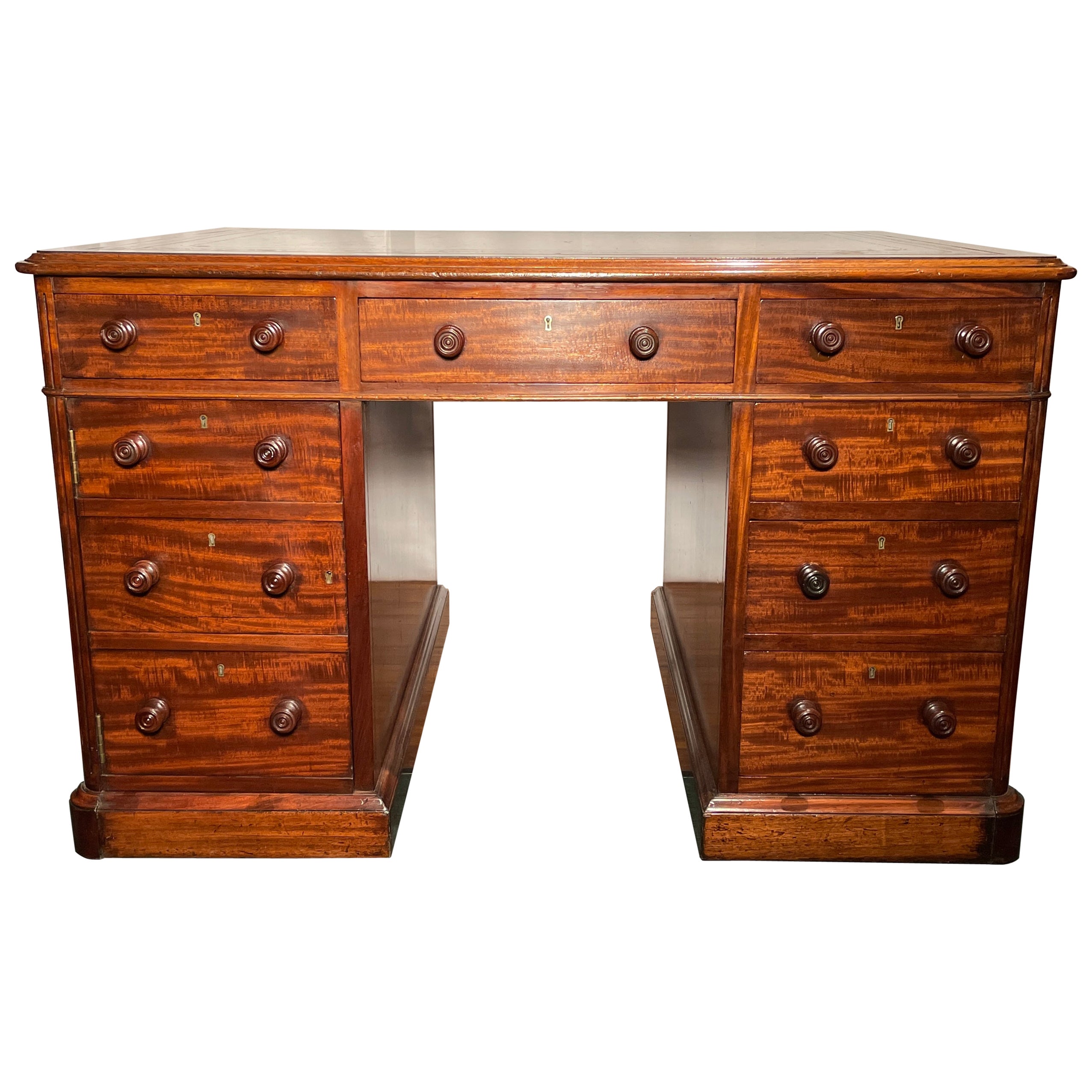 Antique English Leather-Top Mahogany Partner's Desk, Circa 1880 For Sale