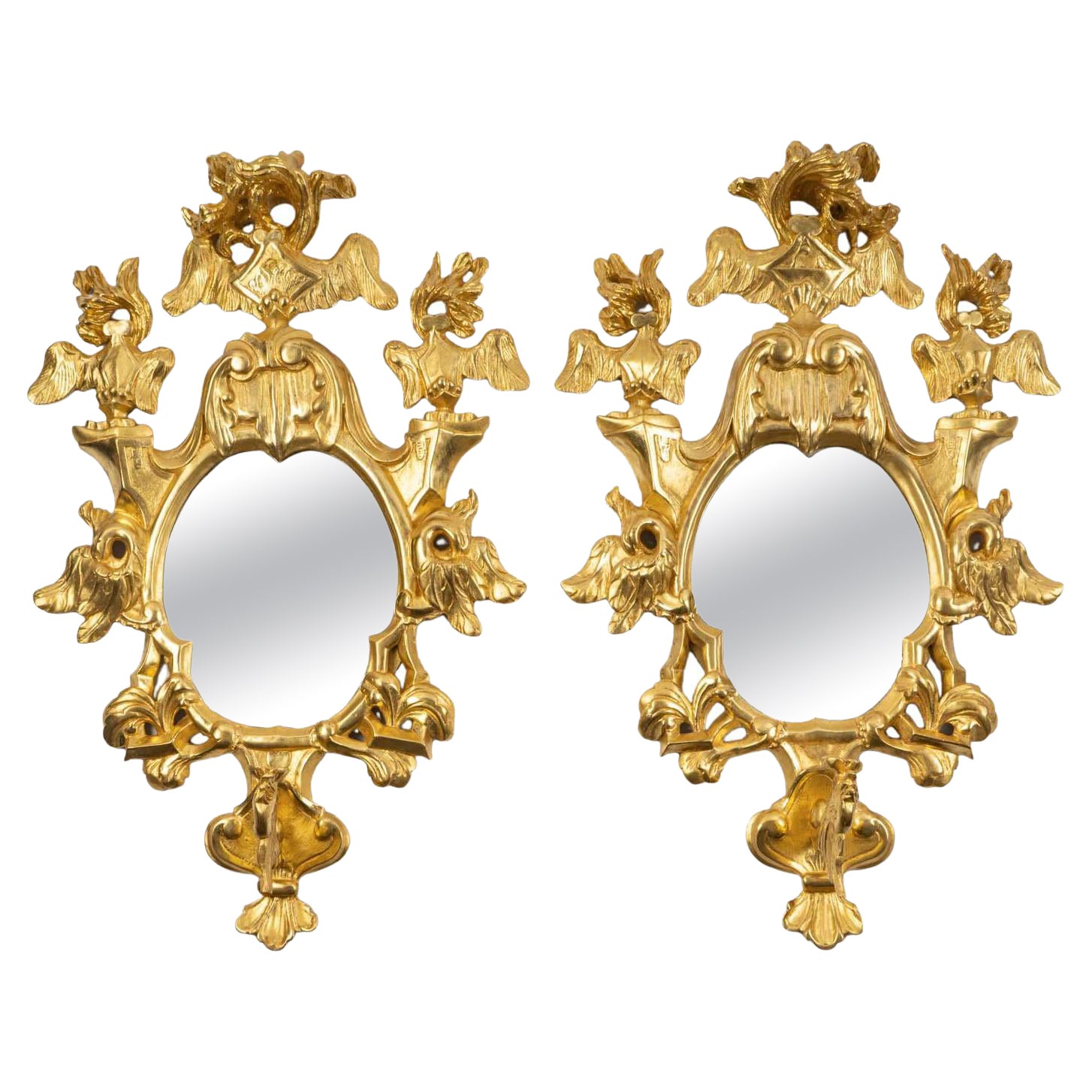 Pair of Wall Mirrors in Golden Wood, Period, 18th Century, a Single Arm