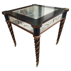 Pair of Ebonized Mirrored Tables with Spiral Twist Legs & Partial Gilt 